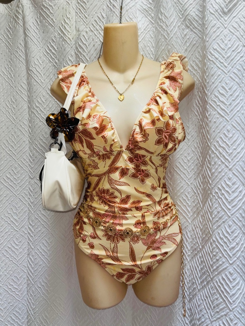 Floral ruffled one piece swimsuit small